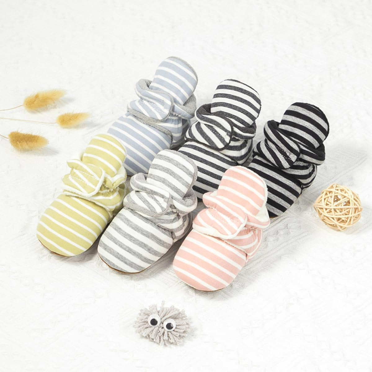 Newborn Baby Girls Cotton Booties Infant Boys Slippers Stay on Sock Soft Shoes Non Skid Ankle Boots with Grippers Winter Warm First Walkers Crib Shoes