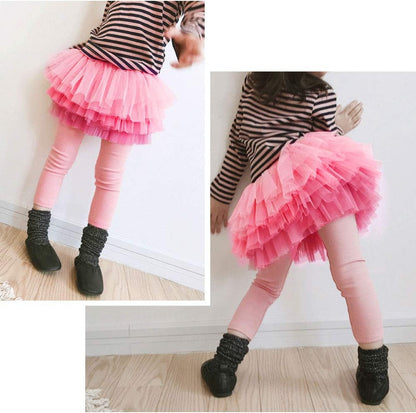 Little Girls Footless Leggings Pants with Lace Ruffle Tutu Skirt 2-9T