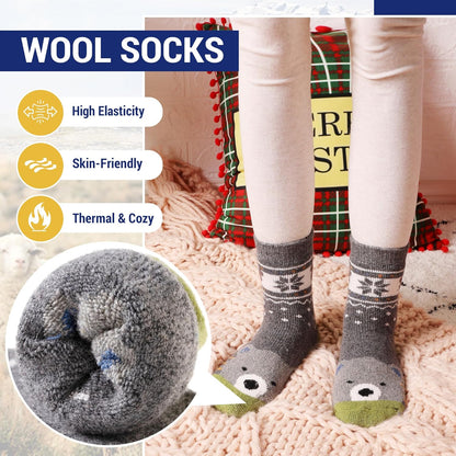 6 Pairs Children'S Winter Warm Wool Animal Crew Socks Kids Boys Girls Socks