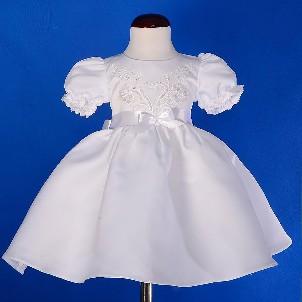 Infant Baby Girls' Christening Gown Baptism Clothing White Satin Dress with Cape and Bonnet Size 0 to 12 Months