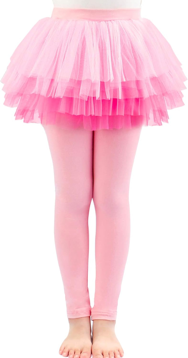 Little Girls Footless Leggings Pants with Lace Ruffle Tutu Skirt 2-9T