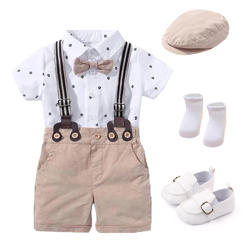 Hot Baby Boy Clothing Suit Newborn Handsome Romper Bow Set Birthday Festival Gift Jumpsuit Hat Toddler Boys Wedding Outfit Dress